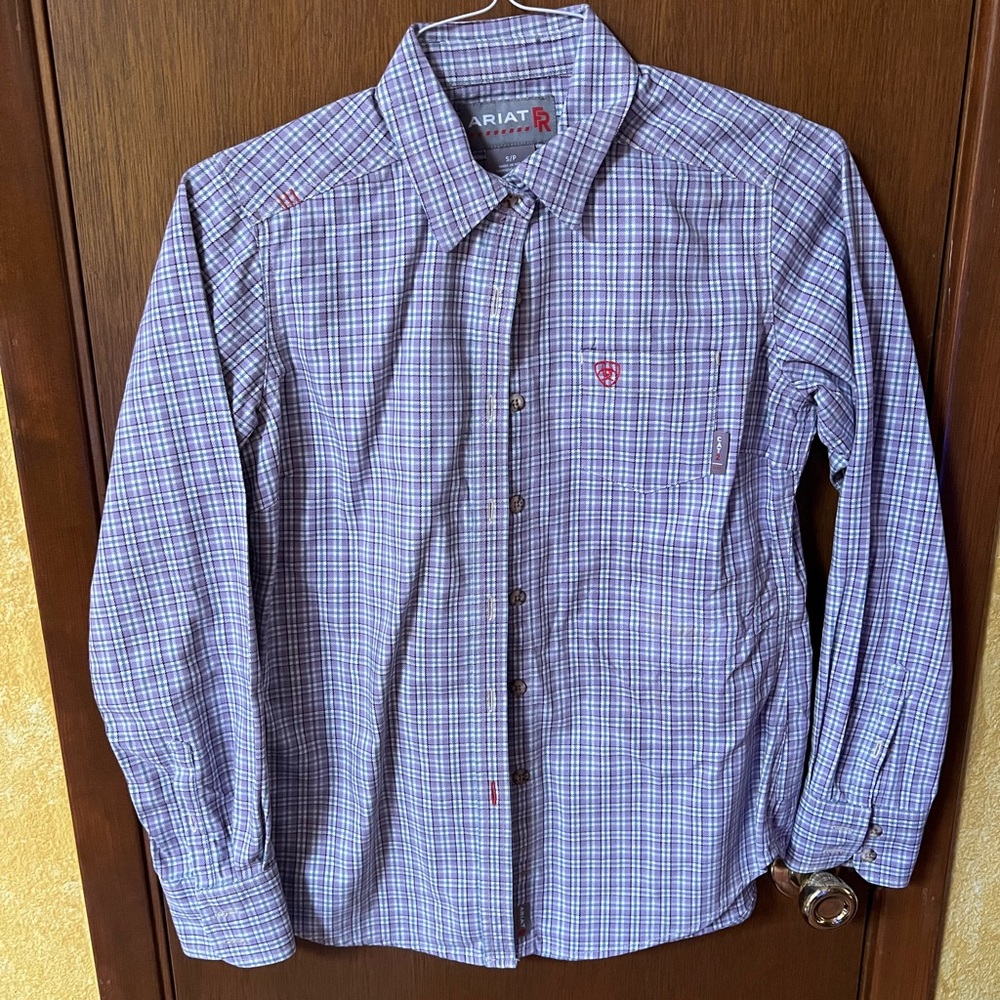 Ariat Blue & Purple Casual Button Down Shirt with Plaid Pattern
